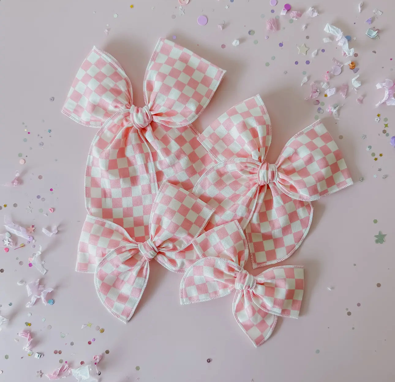 Pink & White Checkered Bow