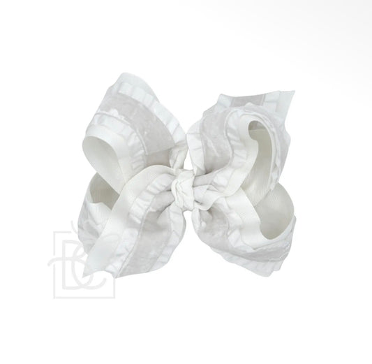 Double Ruffle Velvet Bow - White