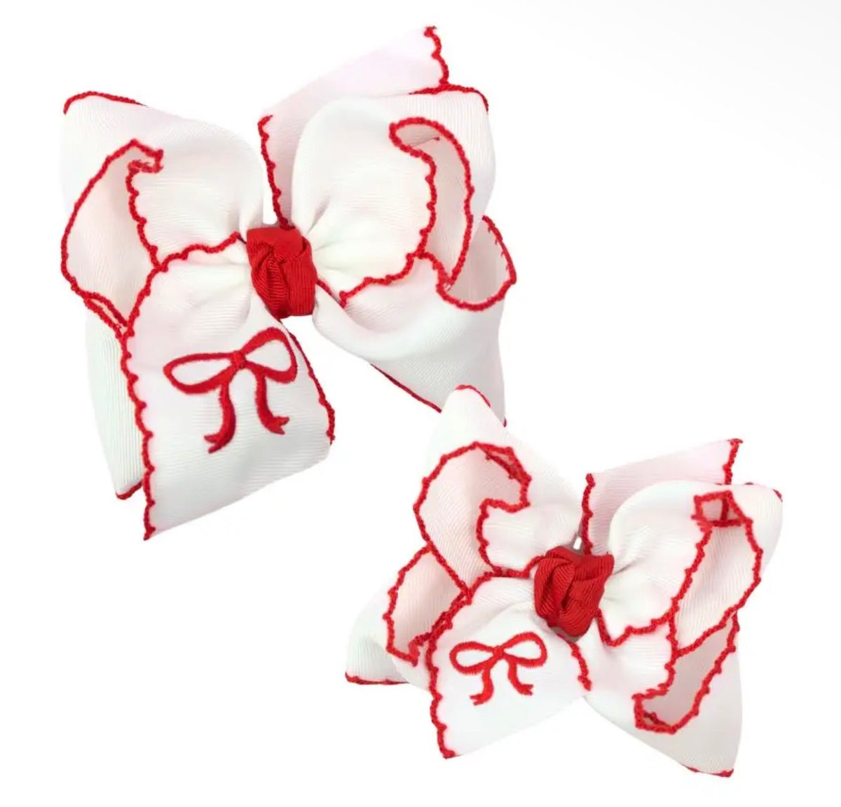 Crochet Edge Bow - Embroidered Red Bow