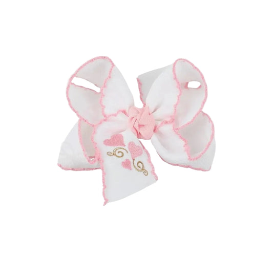 Embroidered Crochet Edge Heart Bow - 4.5”