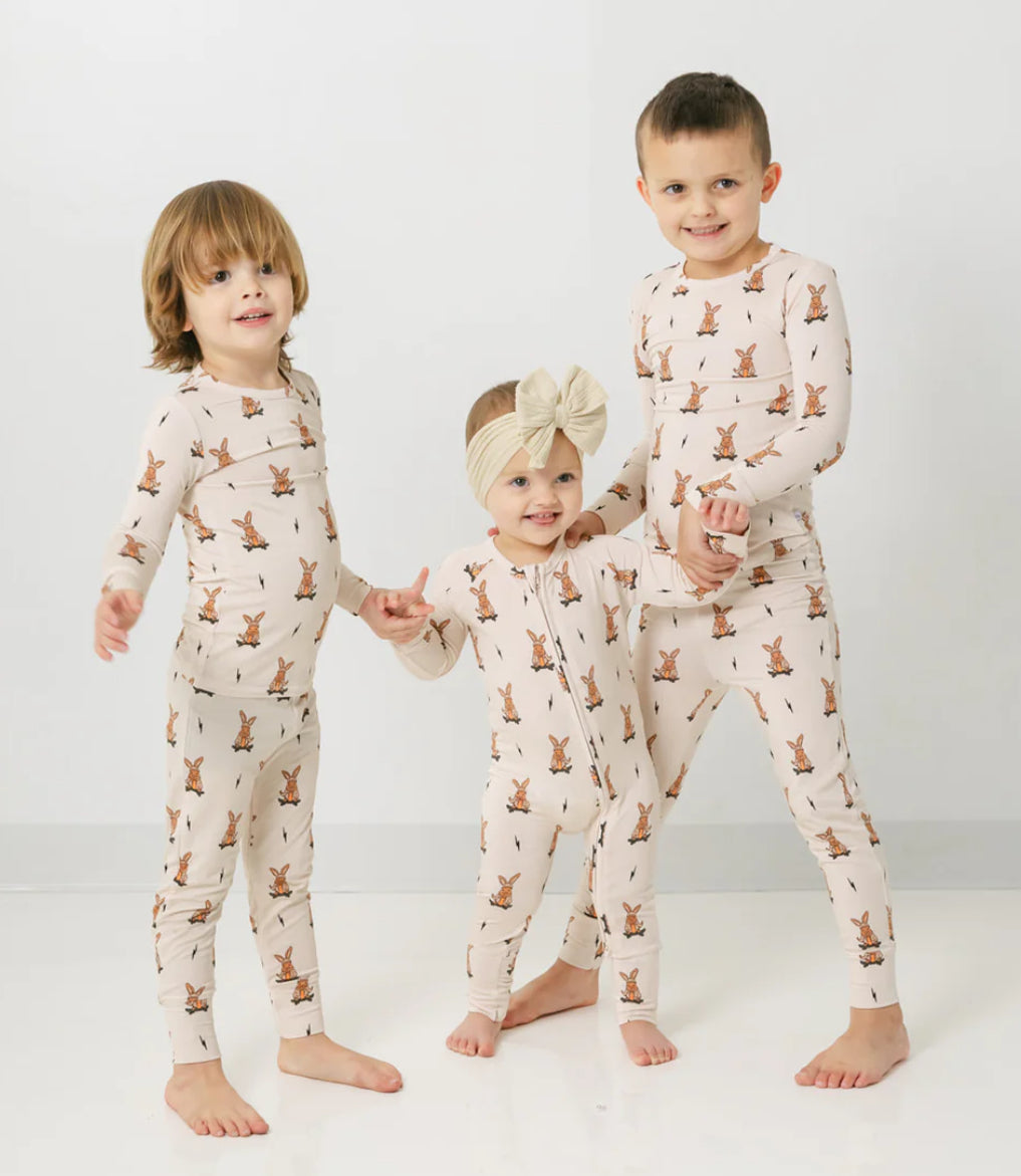 Skater Bunny Bamboo Zip Pajamas