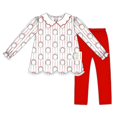 Red Wreath Top and Pants Set