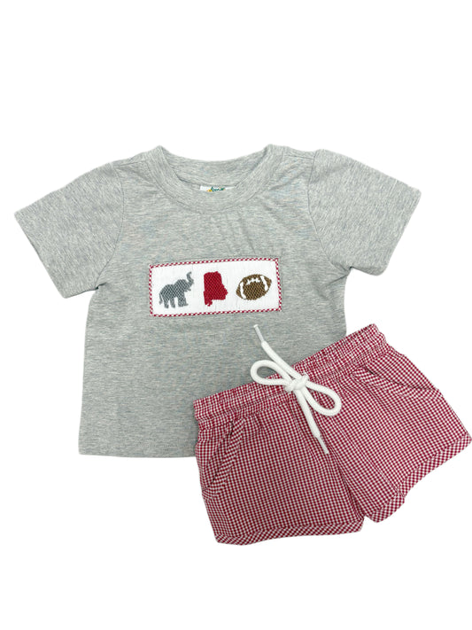 Crimson Smocked Boys Short Set
