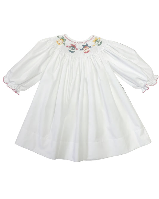 Ornament Smocked Long Sleeve Bishop Dress