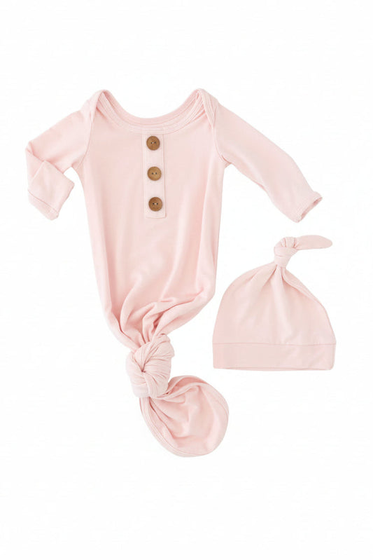 Blush- Knot Gown & Hat Set NB