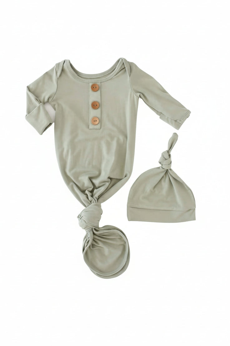Moss- Baby Knot Gown & Hat Set NB
