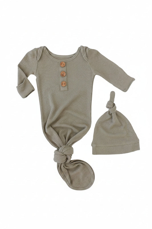 Eucalyptus- Knot Gown & Hat Set NB