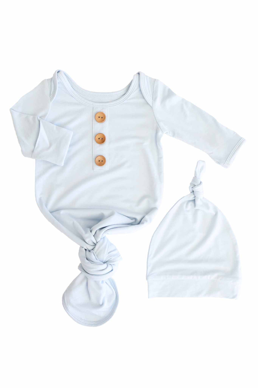 Baby Blue- Knot Gown & Hat Set NB