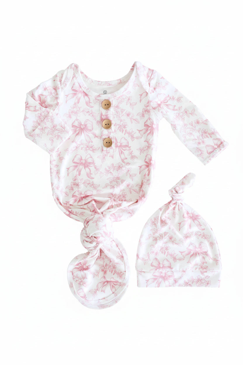 Fancy Frills- Knot Gown & Hat Set NB