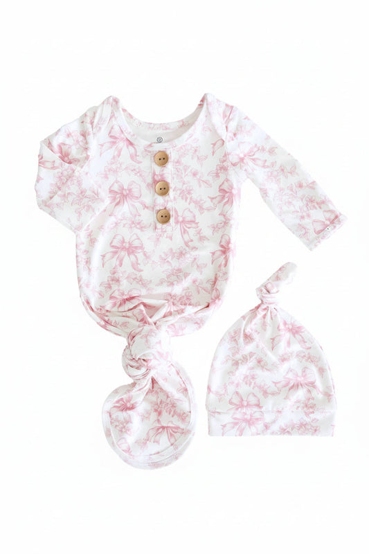 Fancy Frills- Knot Gown & Hat Set NB