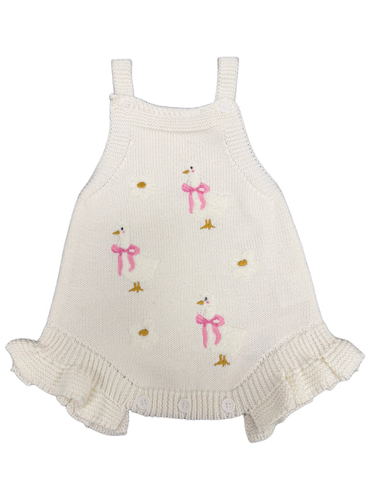 White Knit Duck Floral Romper