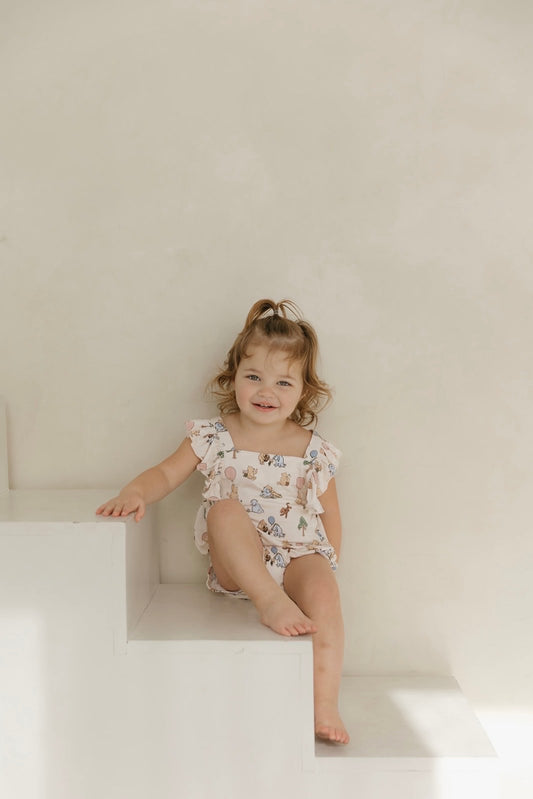Classic Pooh | Bamboo Cross-Back Ruffle Romper
