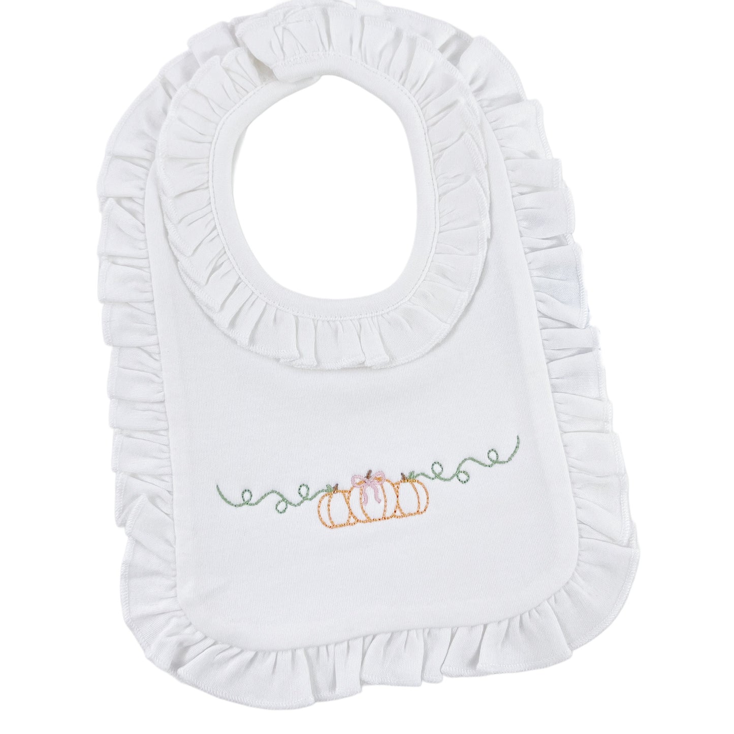 Pumpkin Embroidery - White Ruffle Bib