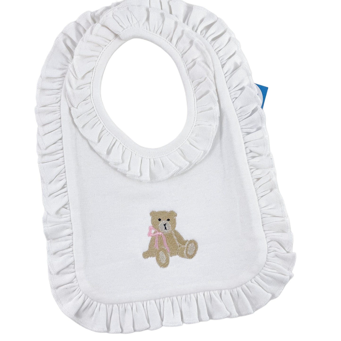 Bear Embroidery - White Ruffle Bib