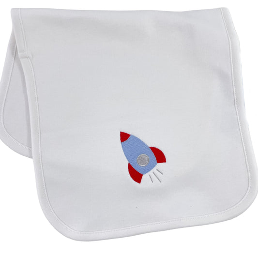 Rocket Embroidery Burp Cloth