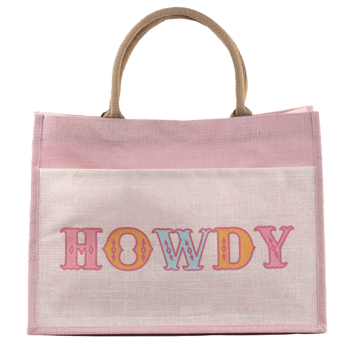 Howdy Friends Jute Pocket Tote Pink/Multi