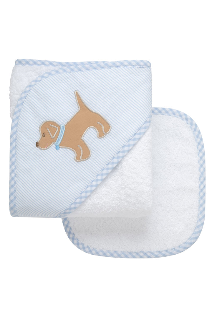 Puppy Appliqué Hooded Towel & Washcloth Set