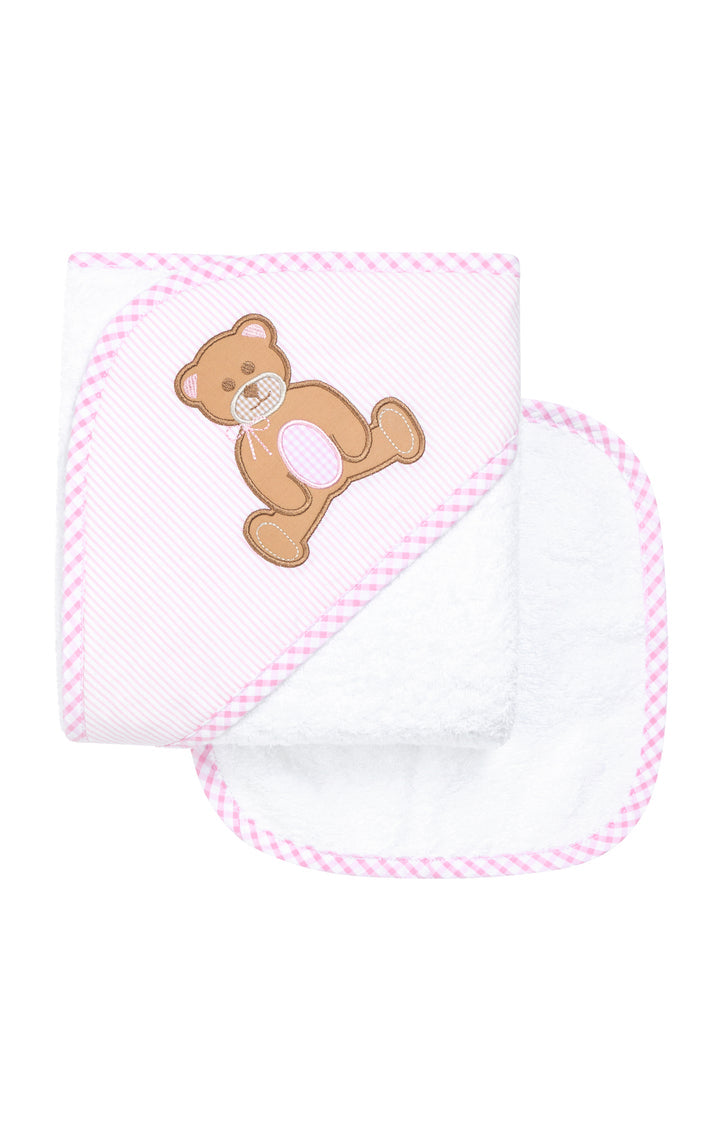 Teddy Bear Appliqué Hooded Towel & Washcloth Set