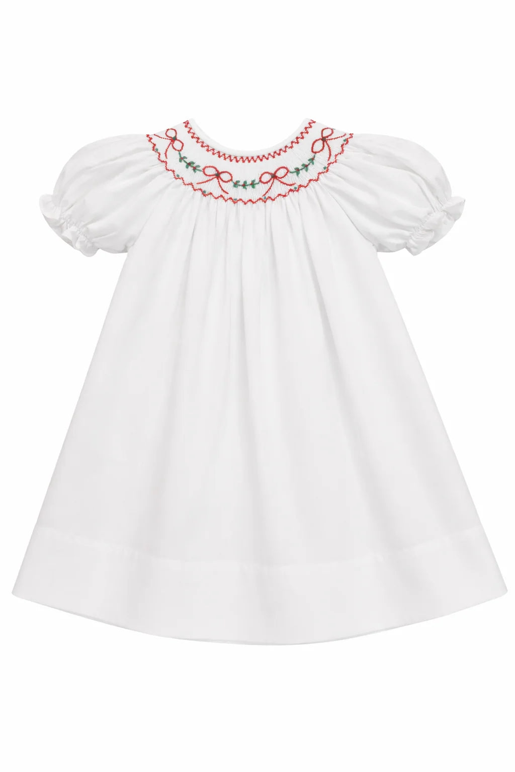 Red Bows & Garland White Smocked Dress