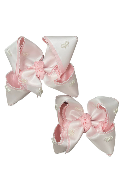 White Satin Pearl Charm Bow