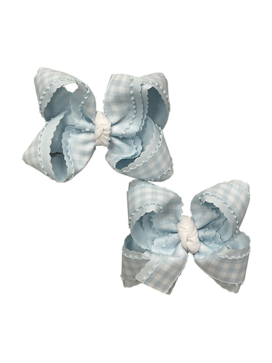 Blue Scalloped and Gingham Bow