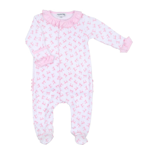 Baby Bows Print Ruffle Footie