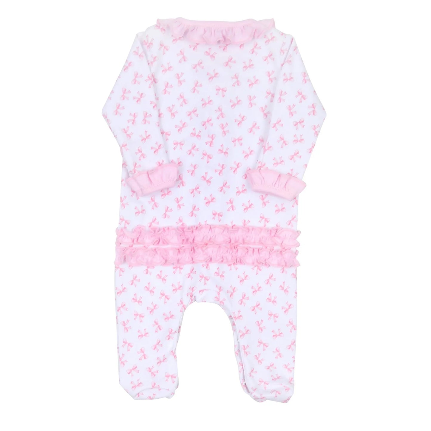 Baby Bows Print Ruffle Footie