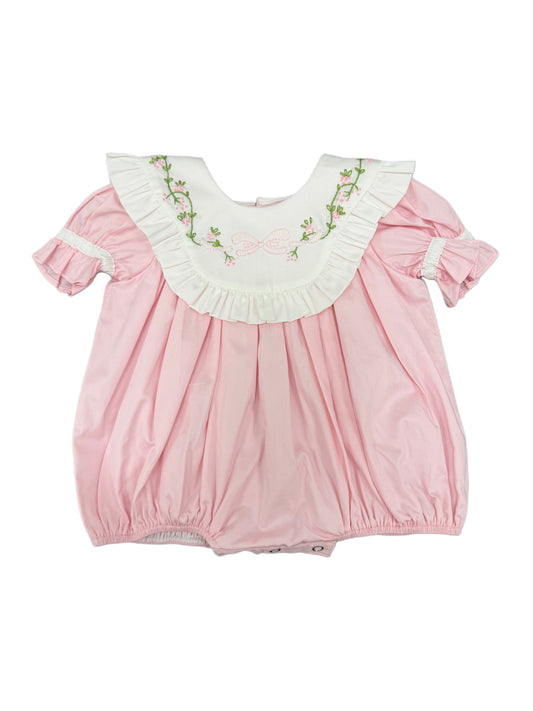Pink Bib Collared Embroidered Bubble