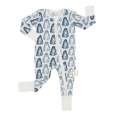 Boys Navy Ghosts Double Zipper Romper