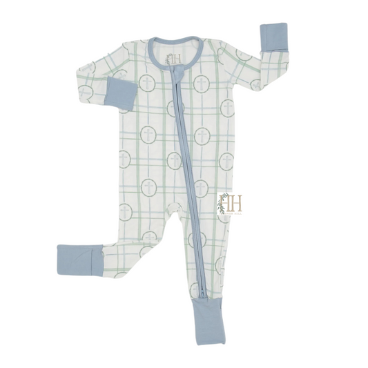 Boys Blue Cross Double Zipper Romper