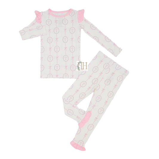 Girls Pink Cross Loungewear Set