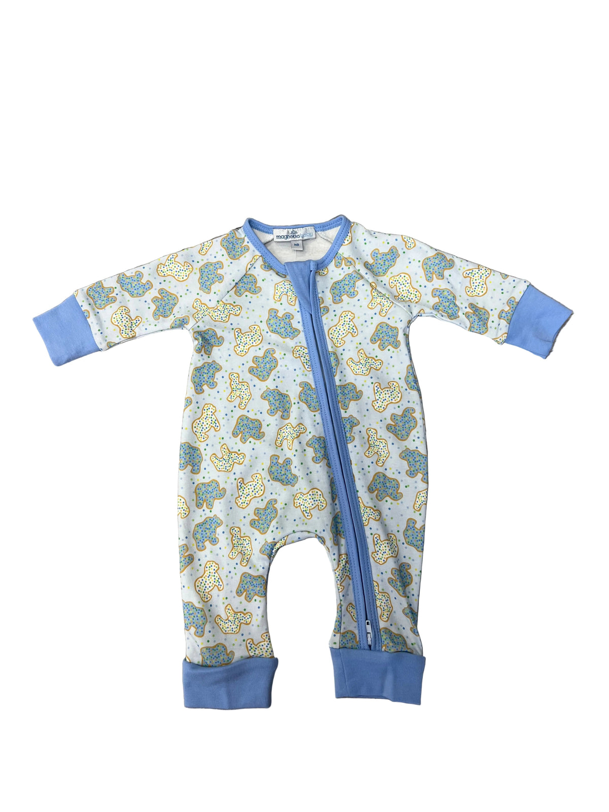Blue Animal Crackers Zip Playsuit