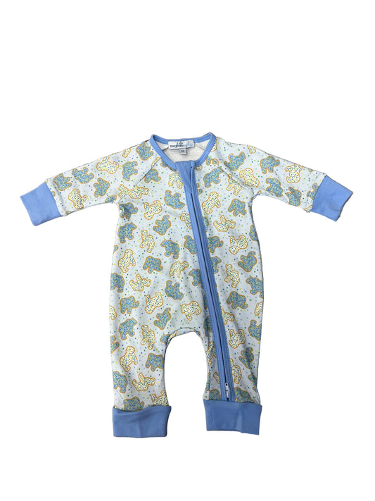 Blue Animal Crackers Zip Playsuit