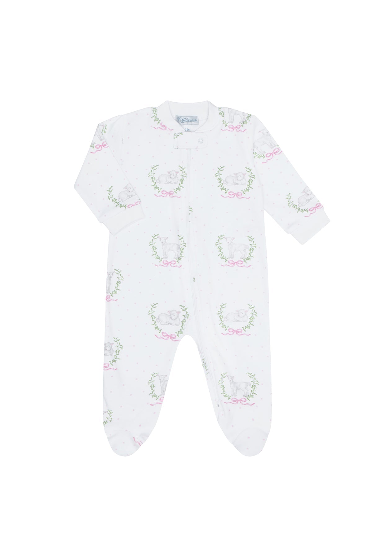 Pink Lamb Print Zipper Footie