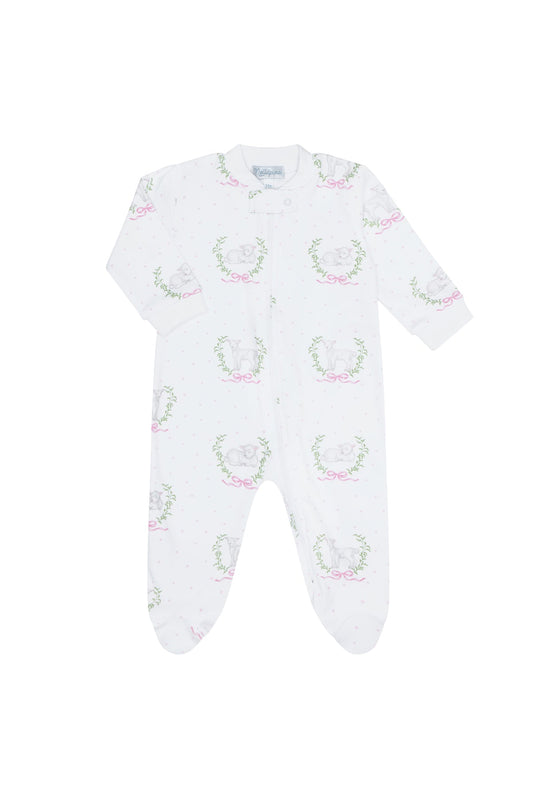 Pink Lamb Print Zipper Footie