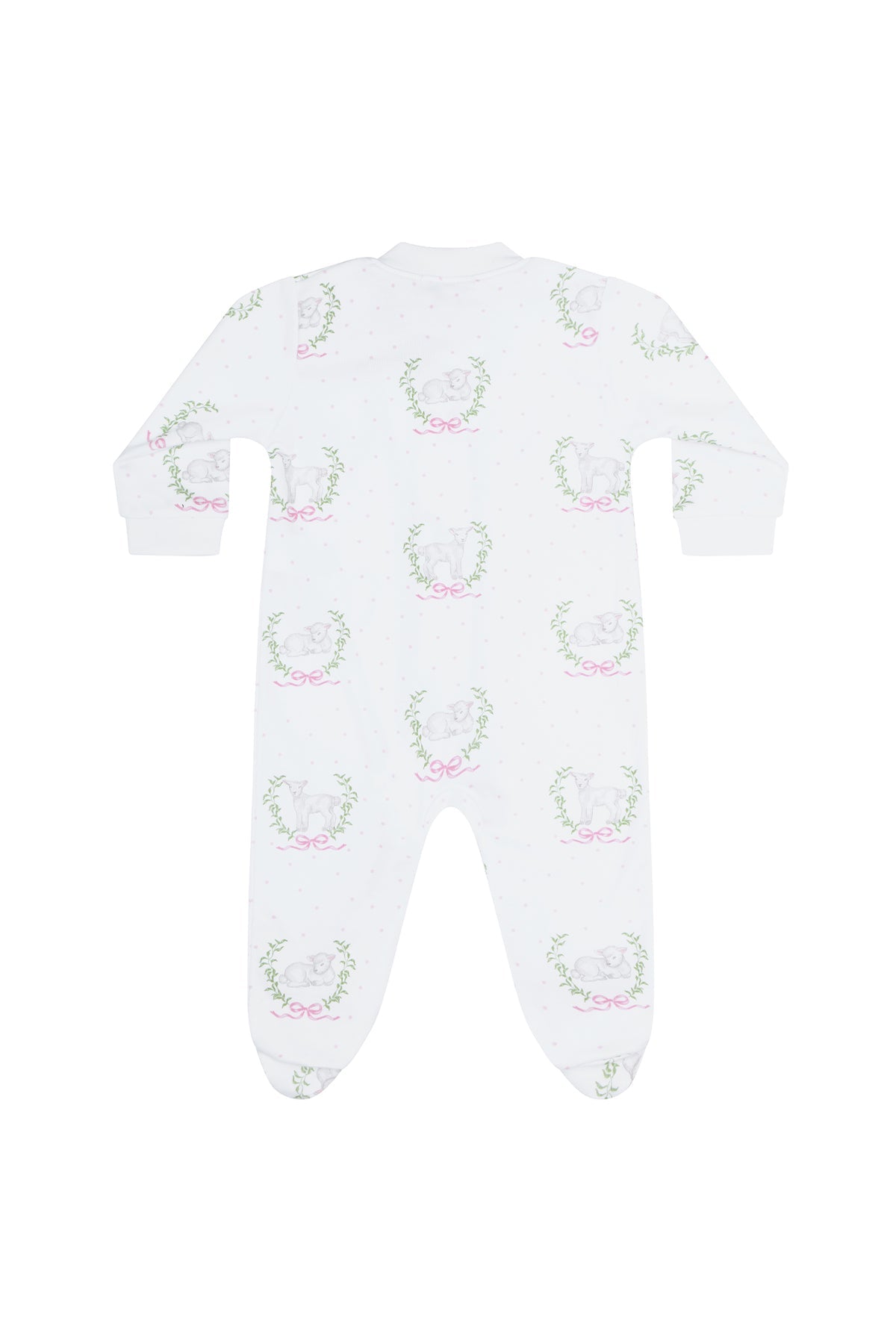 Pink Lamb Print Zipper Footie