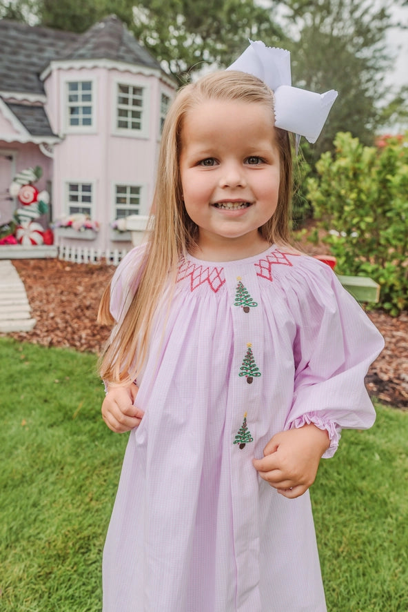 Pink Gingham Trees Bishop Dress