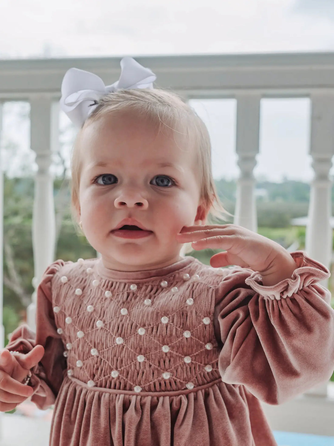 Pink Velvet & Pearls Geometric Smocked Bubble