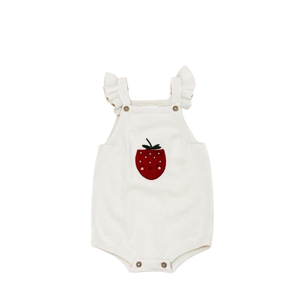 Strawberry Embroidered Pocket Baby Romper