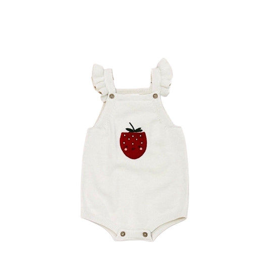 Strawberry Embroidered Pocket Baby Romper