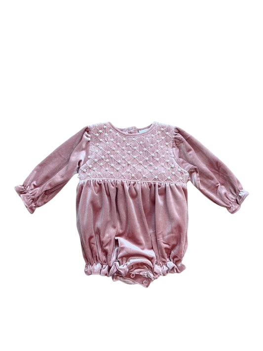 Pink Velvet & Pearls Geometric Smocked Bubble