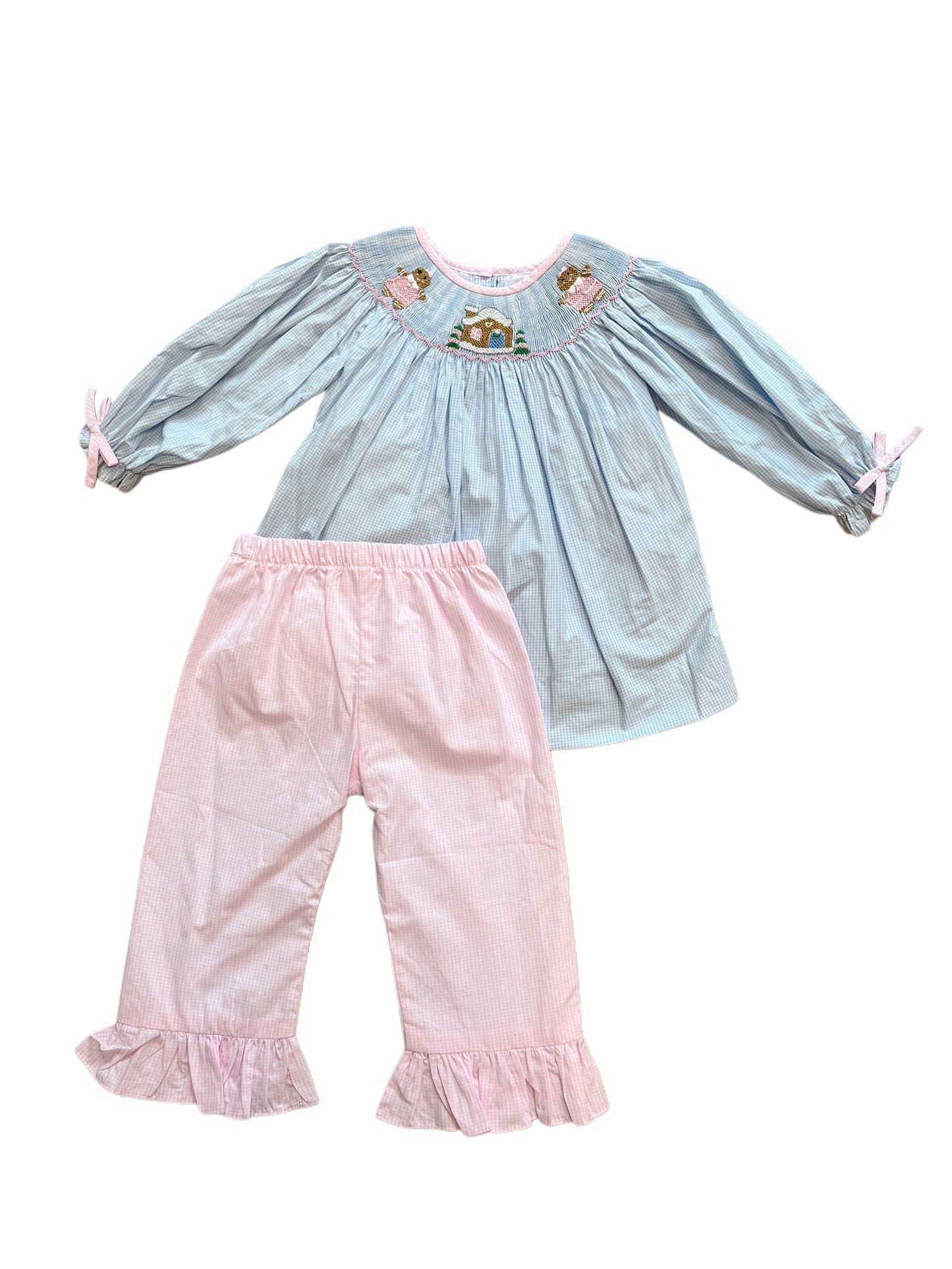 Girls Gingerbread Smocked Pant Set