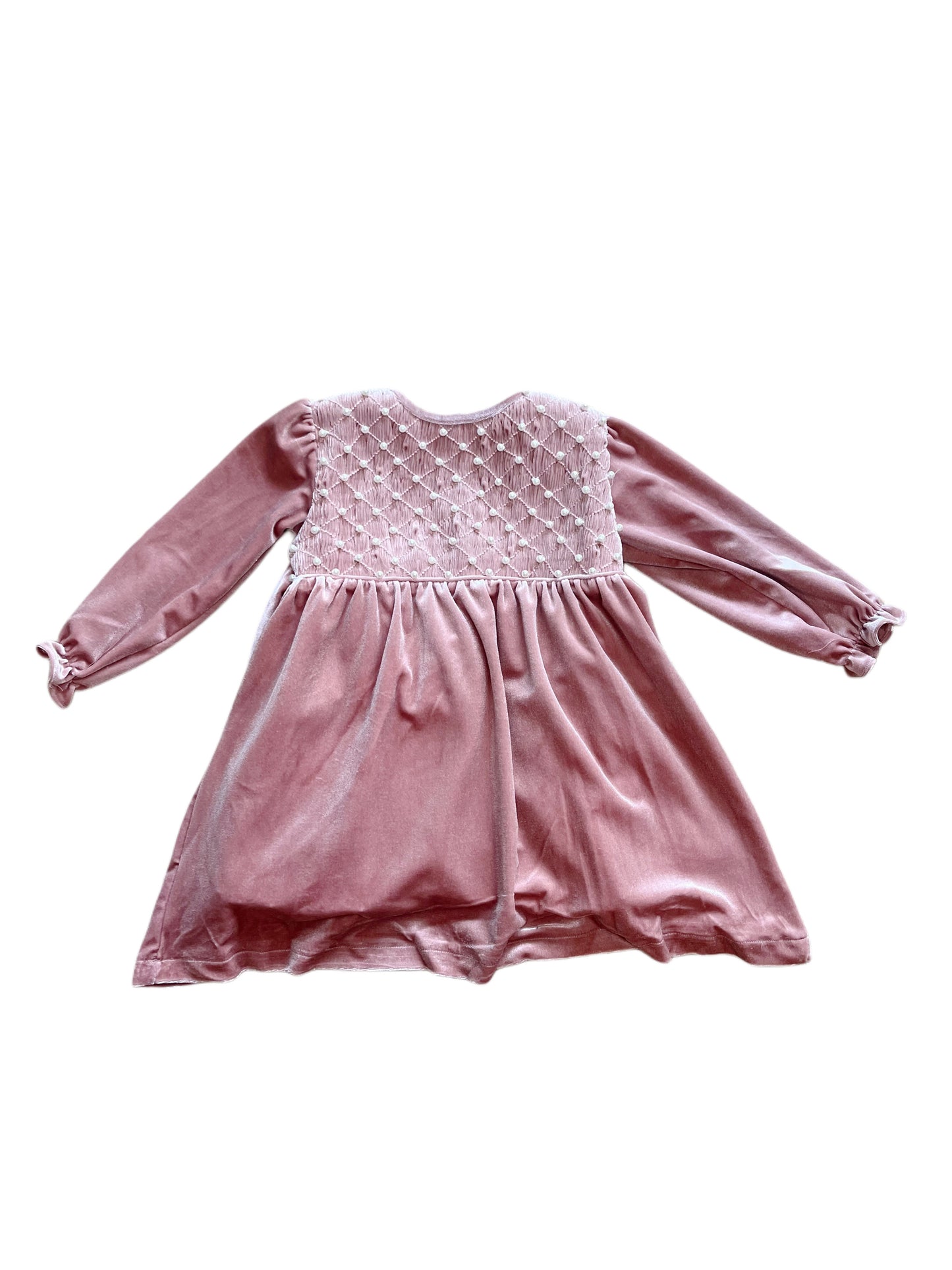 Pink Velvet & Pearls Geometric Smocked Dress