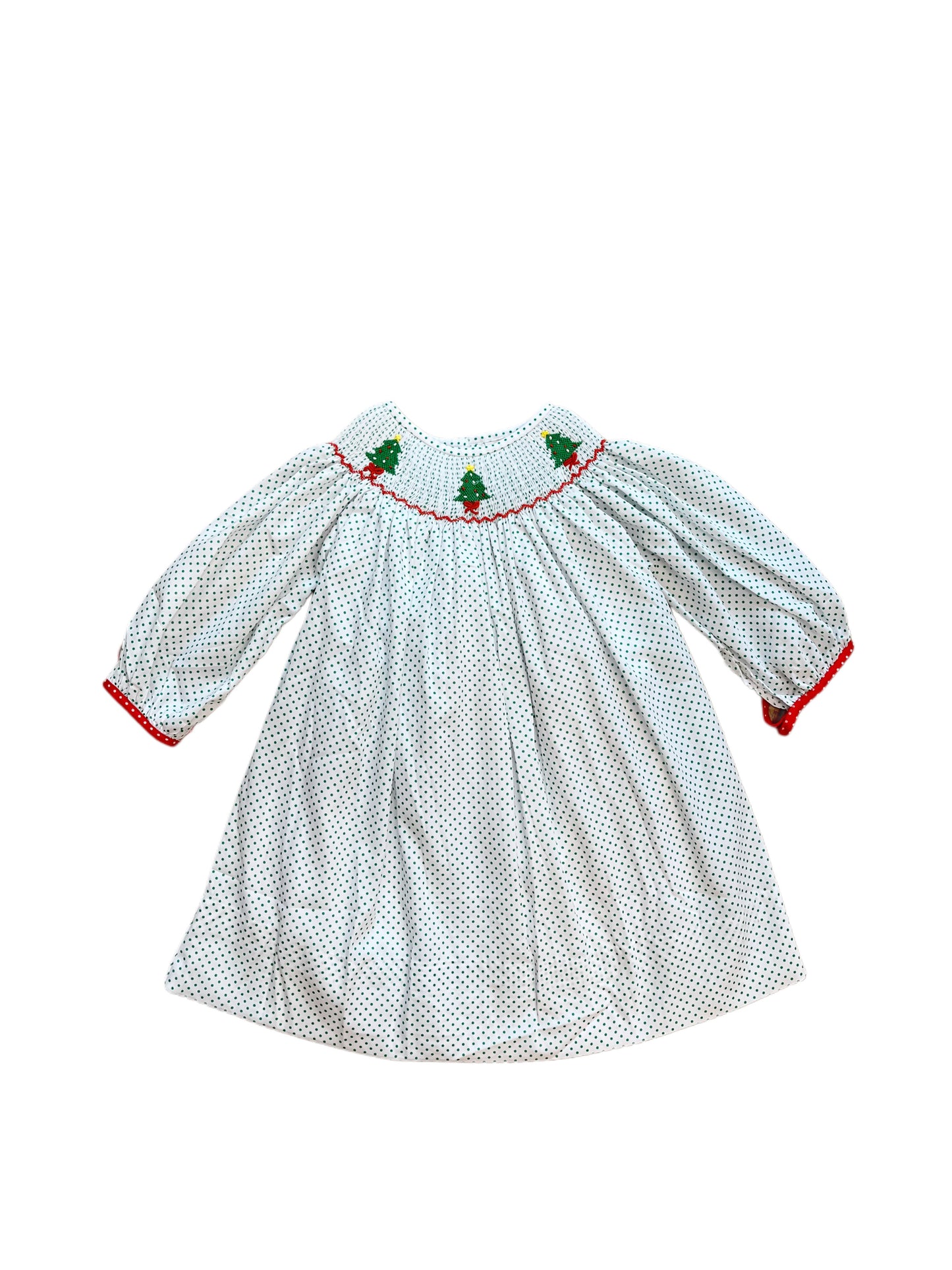 Smocked Bitty Dot Trees Bishop Dress