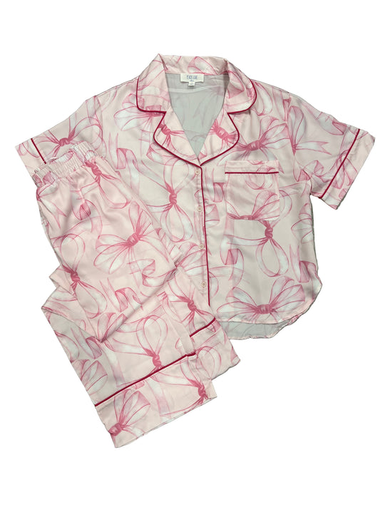 Satin Pink Bows PJ Pants set