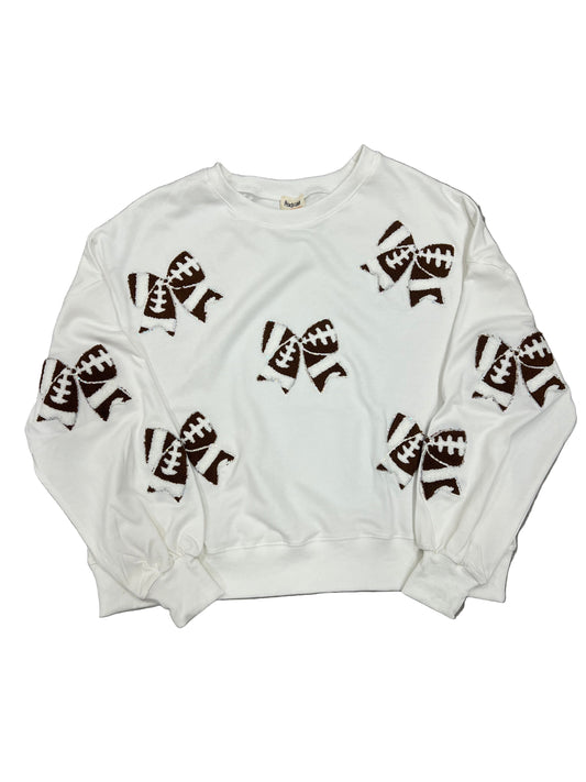 White Football Bow Patch Sweatshirt