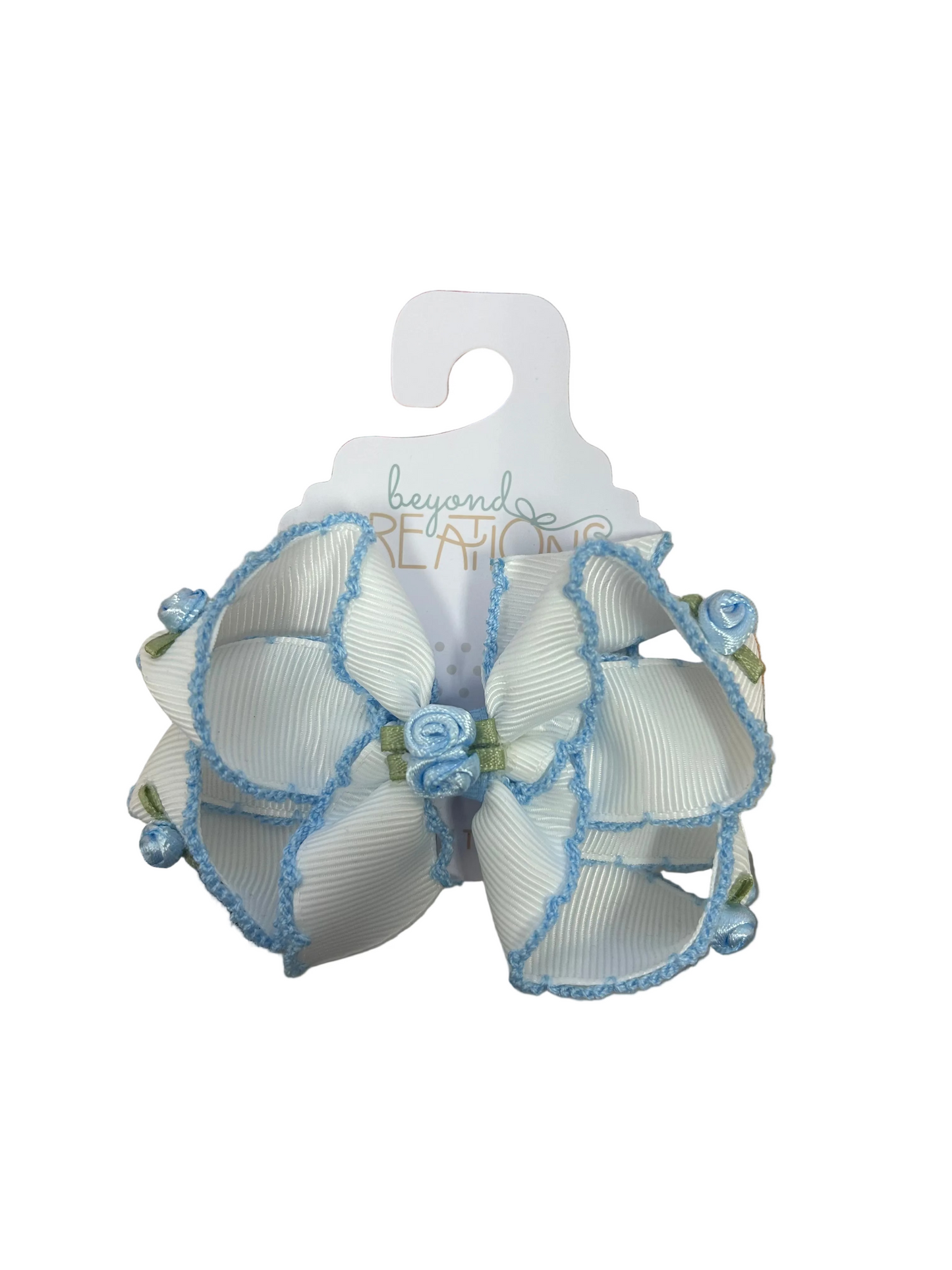 Blue Flower Embellished Bows 3.5"