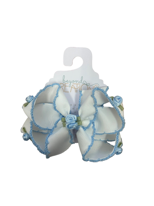 Blue Flower Embellished Bows 3.5"