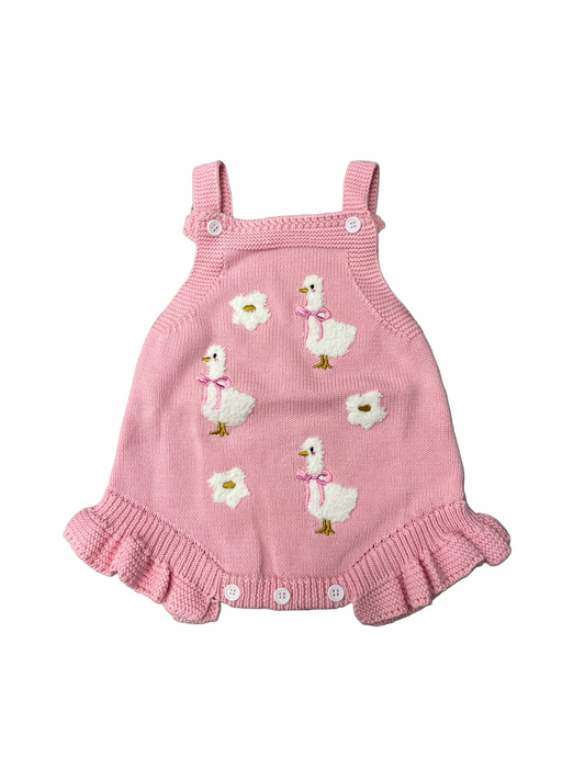 Pink Knit Duck Floral Romper