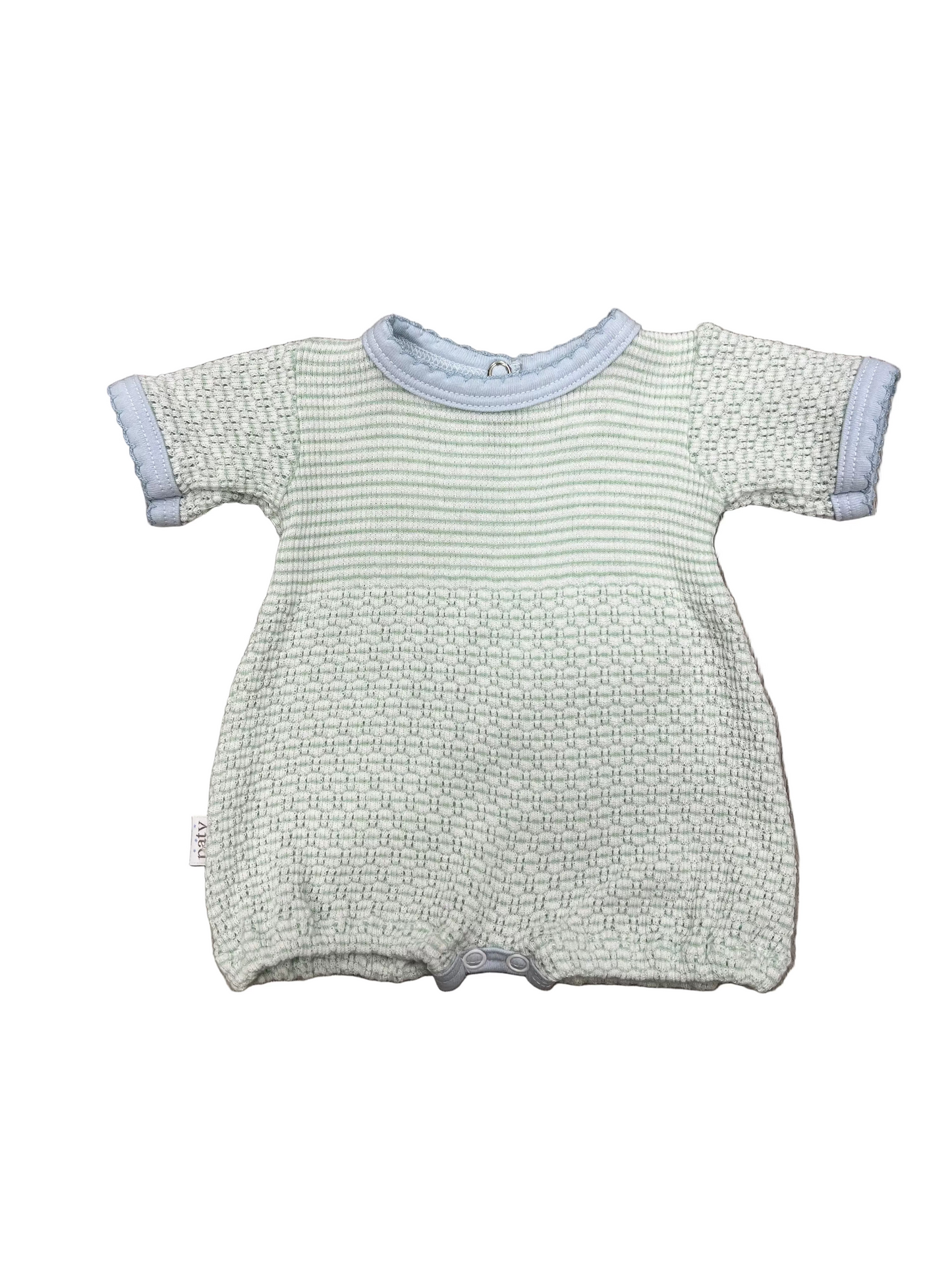 Boy Knit Bubble Mint Stripe with Blue Trim